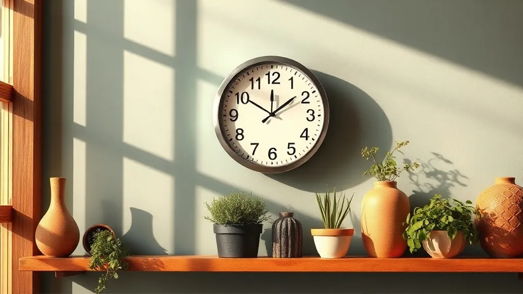 Horloge murale ronde avec un cadre en métal chromé et un cadran blanc à chiffres romains, accrochée sur un mur en briques